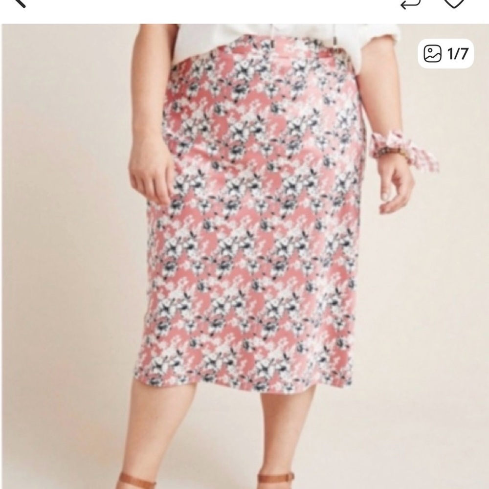 Anthropologie Hutch Floral Midi Skirt - Coral and White